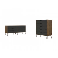 Manhattan Comfort 176GMC7 Rockefeller 5-Drawer and 6-Drawer Nature and Textured Grey Dresser Set